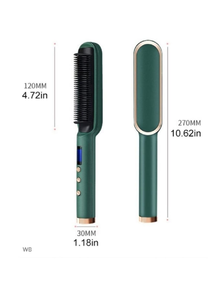 Professional Hair Straightener Tourmaline Ceramic Hair Curler Brush Hair Comb (GREEN)