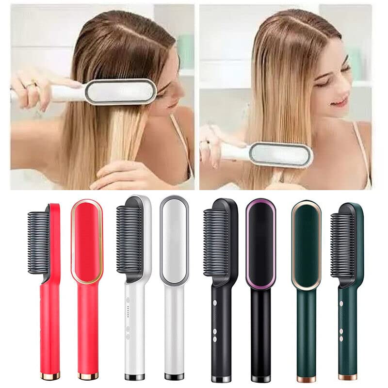 Professional Hair Straightener Tourmaline Ceramic Hair Curler Brush Hair Comb (GREEN)