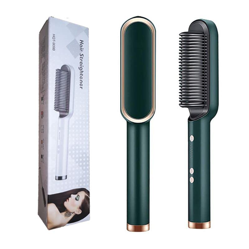 Professional Hair Straightener Tourmaline Ceramic Hair Curler Brush Hair Comb (GREEN)