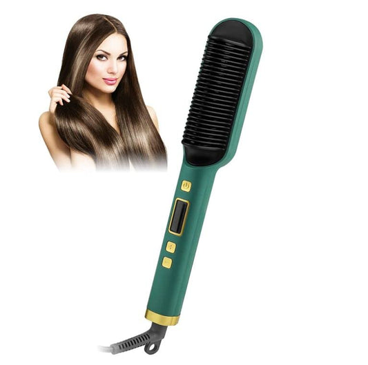 Professional Hair Straightener Tourmaline Ceramic Hair Curler Brush Hair Comb (GREEN)
